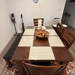 Dining Table, 4 Chairs, And Bench