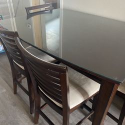 High Kitchen Table With Glass Top  Extendable 