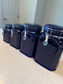 Blue 4-Piece Ceramic Canister Set – Airtight Latch Lids