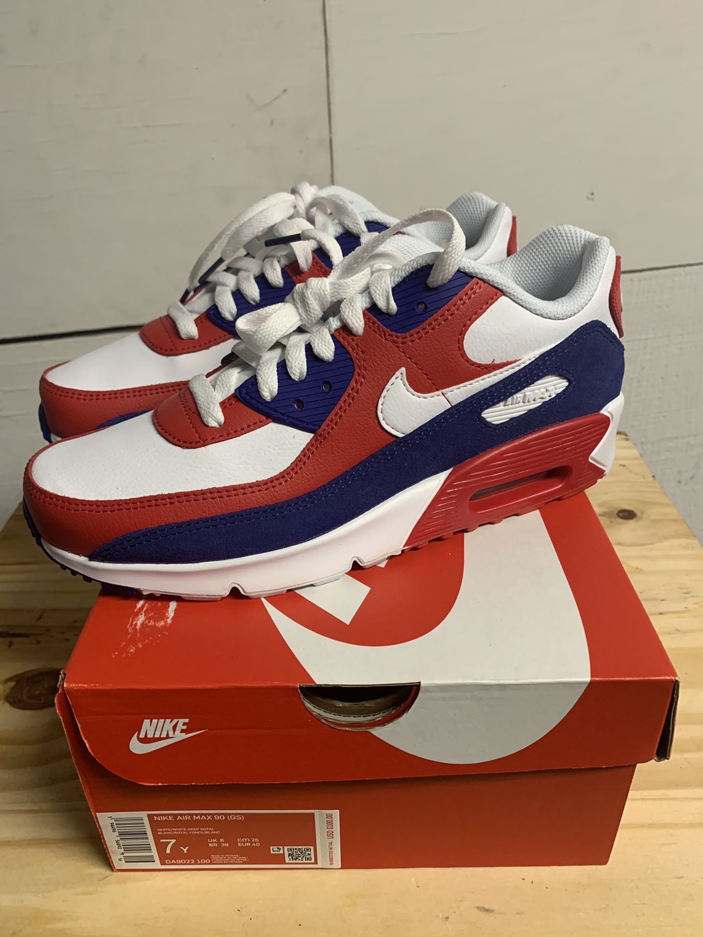 nedenunder Partina City Hæderlig Nike Air Max 90 White Deep Royal University Red GS 7Y/ 8.5Womens for Sale  in San Jose, CA - OfferUp