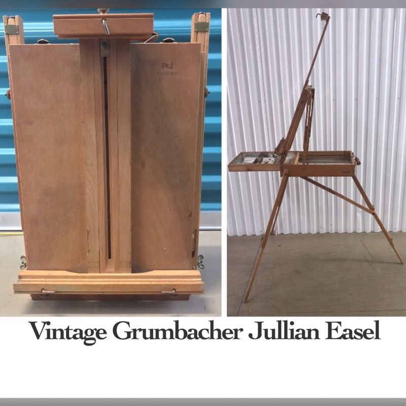 Vintage Grumbacher Jullian No. 286 Folding Easel Portable Wooden Artists Studio French Paint Box Still in excellent condition sells on eBay for $175