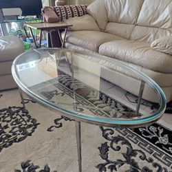 Oval Glass Coffee Table 48"x28" – Tempered Glass & Stainless Steel Frame