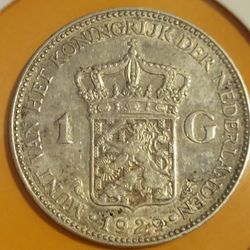 🇳🇱🇳🇱1929 Netherlands 1 Gulden Queen Wilhelmina Vintage Silver Coin 