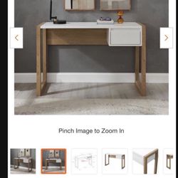 46" Fluted Drawer Composite Writing Desk - English Oak/Solid White