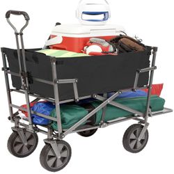MacSports Double Decker Wagons Carts Heavy Duty Foldable Outdoor Collapsible Cart - BLACK