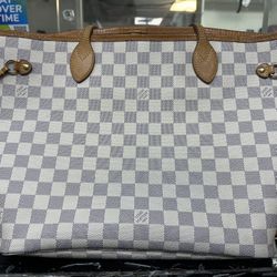 LV Damier Azure Neverfull MM White 