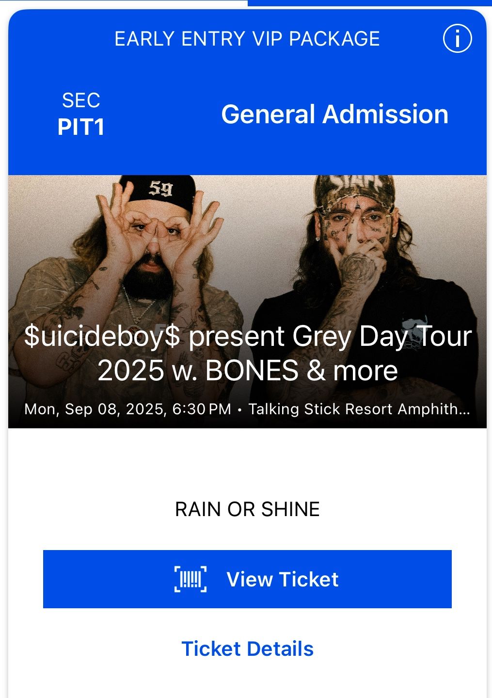 $uicideboy$ Early Entry VIP concert ticket