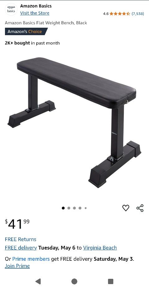 Amazon Basics Flat Weight Bench, Black