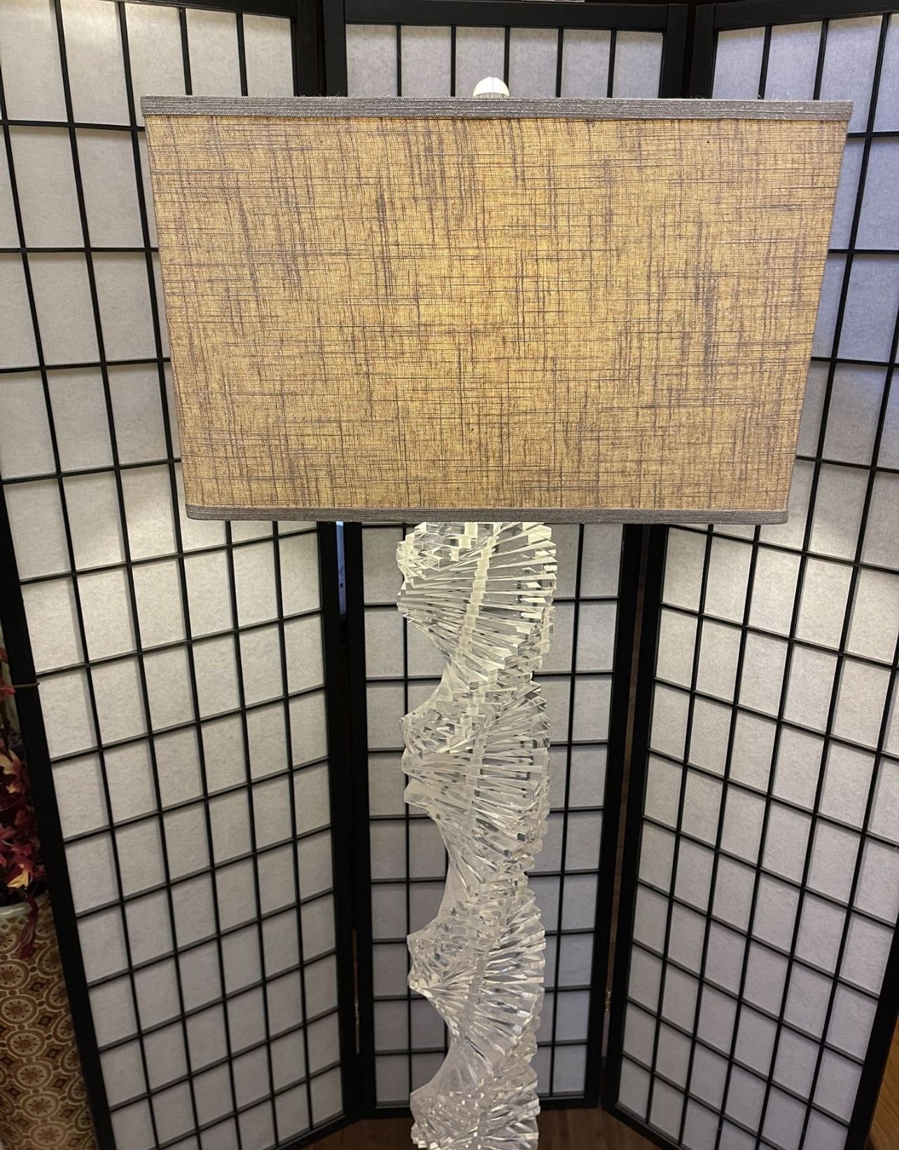 1970's Karl Springer Style Lucite Stacked Helix Spiral Staircase Floor Lamp