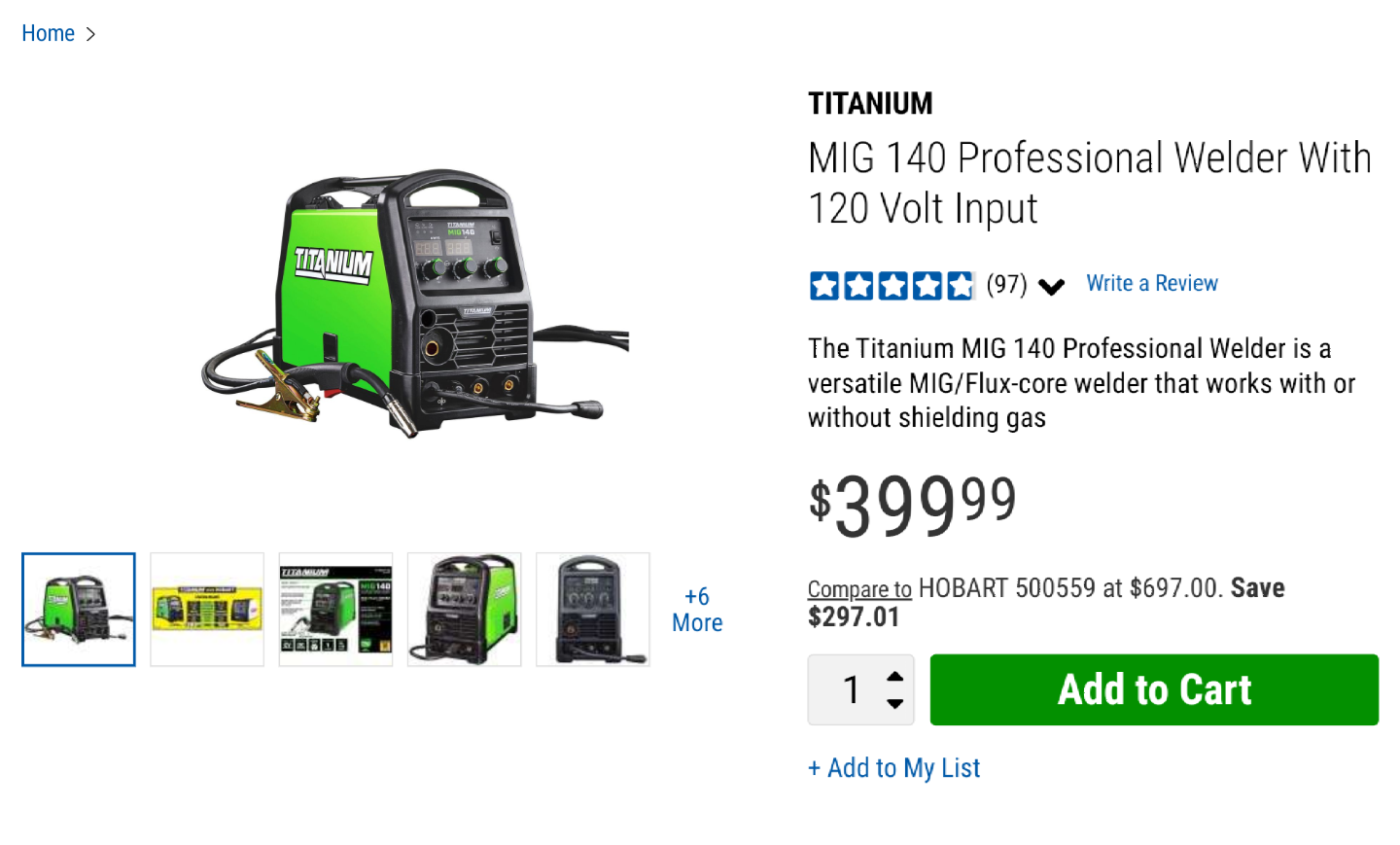 Titanium mig 140 professional 2024 welder with 120 volt input