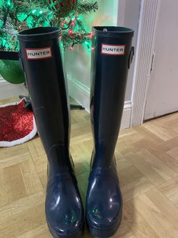 Size 8 Long Blue Hunter Rain Boots