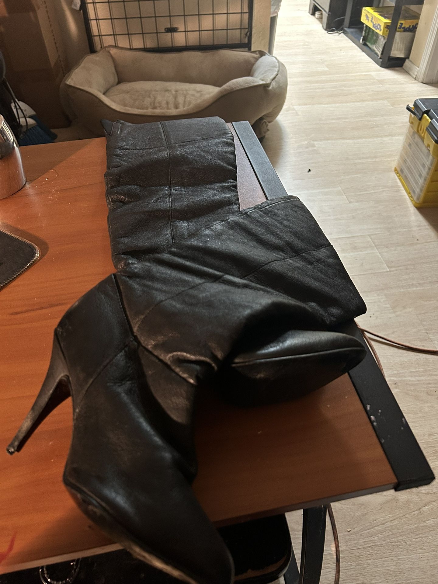 Black pleaser club where pull on Gus’s thigh high boots