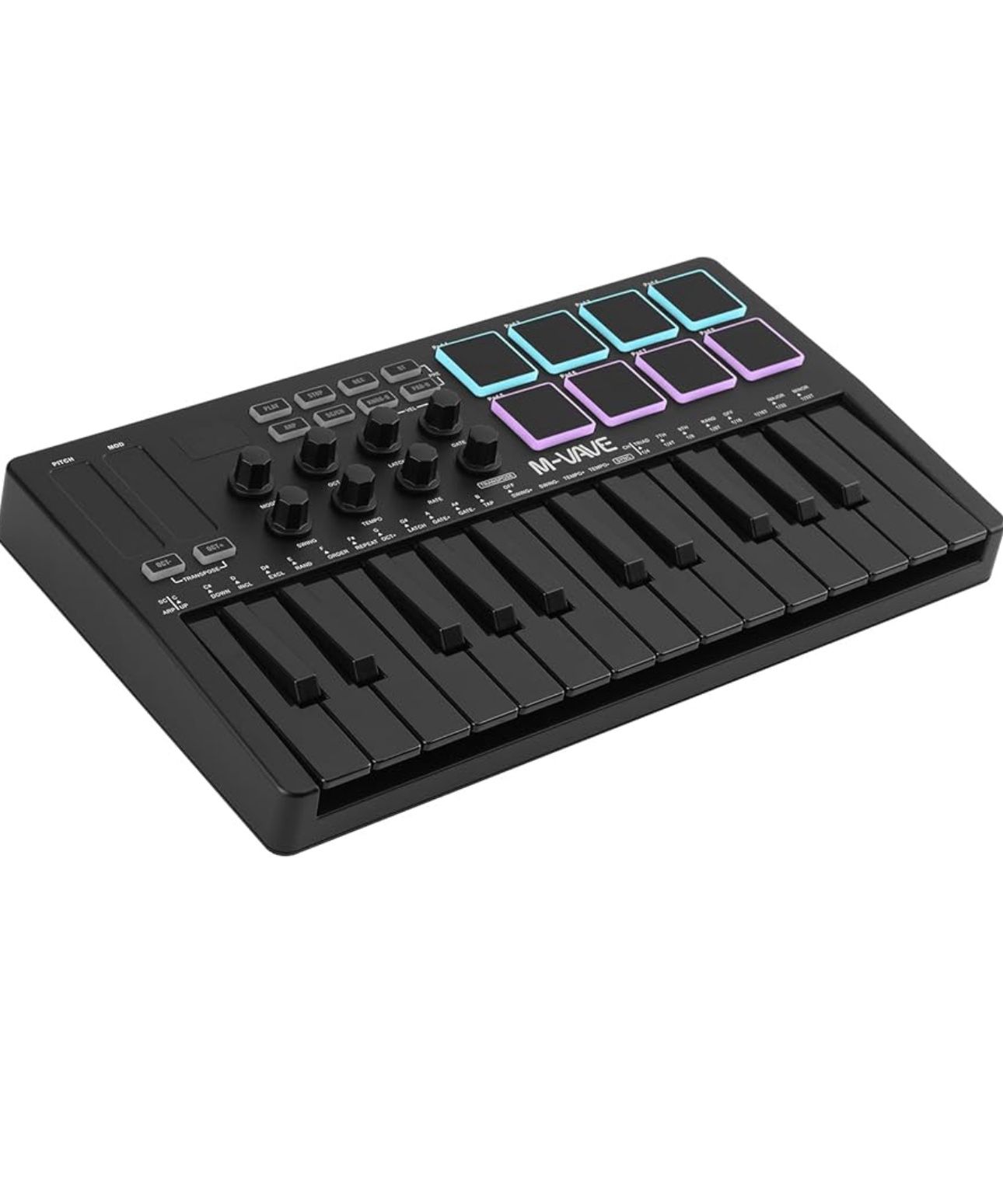 M-VAVE 25 Key USB MIDI Keyboard Controller With 8 Backlit Drum Pads, Bluetooth Semi Weighted Professional dynamic keybed 8 Knobs and Music Production,