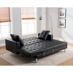 Black PU Tufted Reversible Sectional Sofa Bed