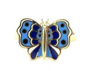 Woman’s Ladies 14k Yellow Gold Blue Enamel Butterfly Ring Size 8 GP3102608