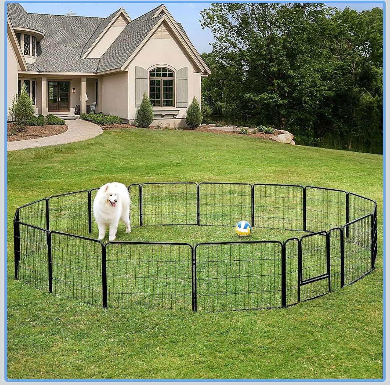 Dog Playpen Indoor, Extra Wide Outdoor Dog Fence Foldable 16 Panels 24 Inch Height x 32 Inch Width J-1