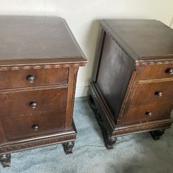 Two Solid Wood Vintage Nightstands 