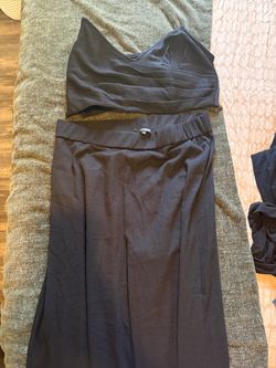 Fashion Nova Black Two-Piece Crop Top and Wide-Leg Pants Set