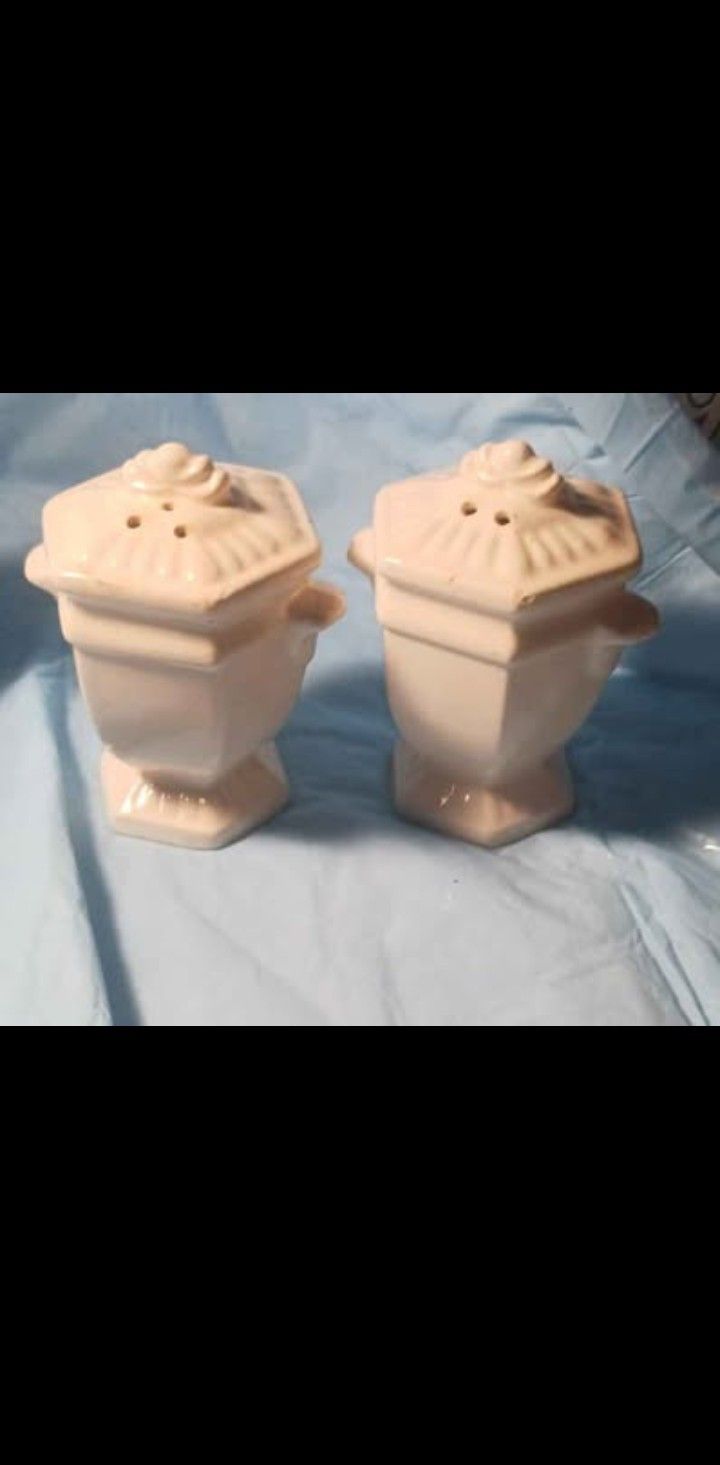 pair of vintage Royal Sealy white condiment salt and pepper shakers made in japan