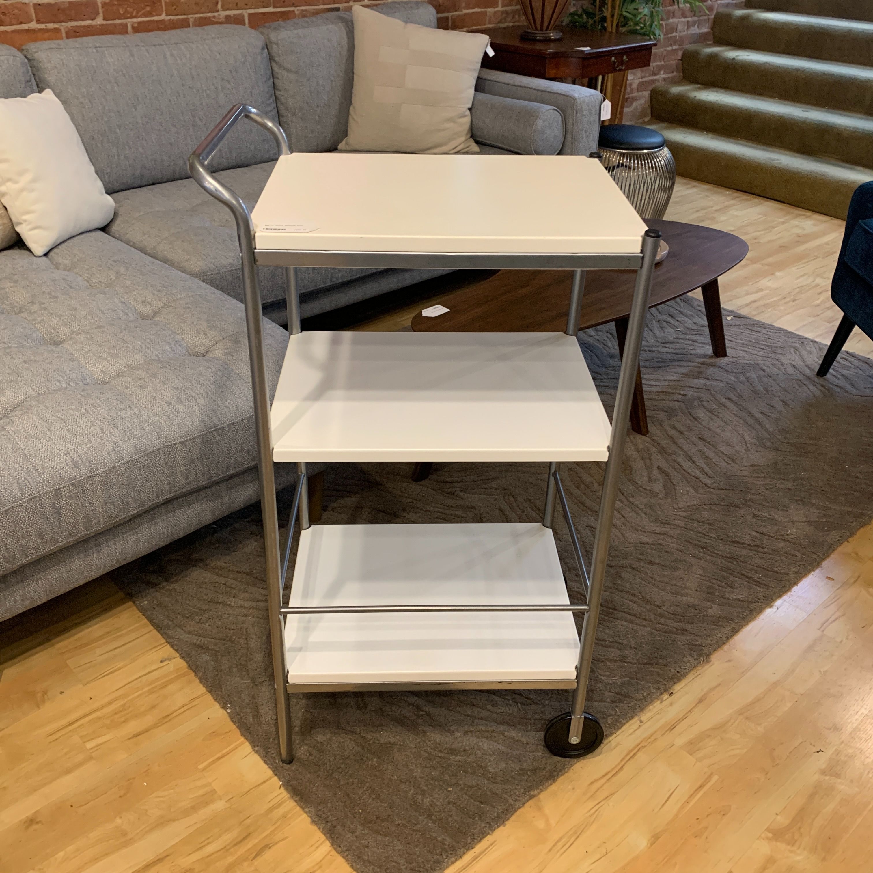 3 Tier White Wheeled Cart