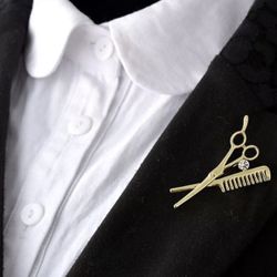Hairdresser Scissors Comb Brooch 