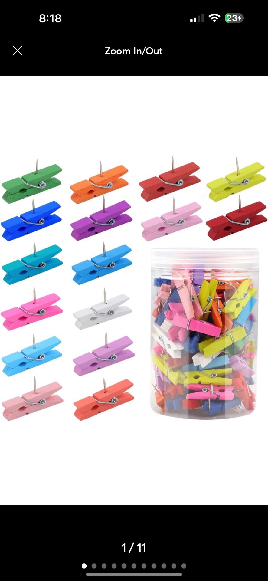 110Pcs Colorful Push Pin with Wooden Clips