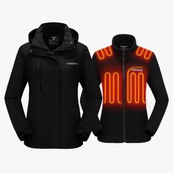 Venustas Women’s 3-in-1 Heated Jacket with Battery, Waterproof Jacket with Hood for Skiing Size Small