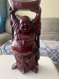 Budha Statue Red Wooden 17” tall great for decoration $20
