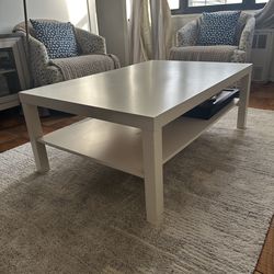 White Rectangular Coffee Table with Storage Shelf