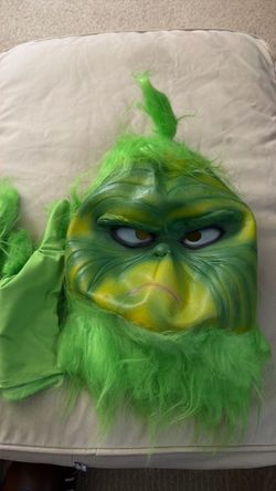 Dr Seuss The Grinch Latex Mask and Green Fuzzy Gloves Costume Set