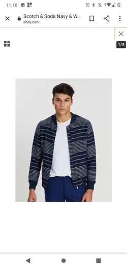 Scotch & Soda Navy & White Raffia Striped Bomber Jacket Men's M