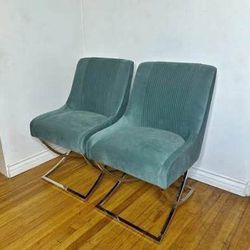 New set of 4 Luxe Green Upholstered Dining Chairs with Gold Metal Frame