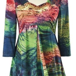 PYRAMID COLLECTION ABSTRACT PRINT RUCHED TUNIC / MINI DRESS PLUS SIZE 3X