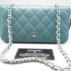 Chanel  Turquoise Caviar Leather CC Long Bag Wallet
