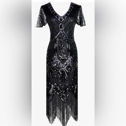 Fringe Dress 2X Black Sequin 