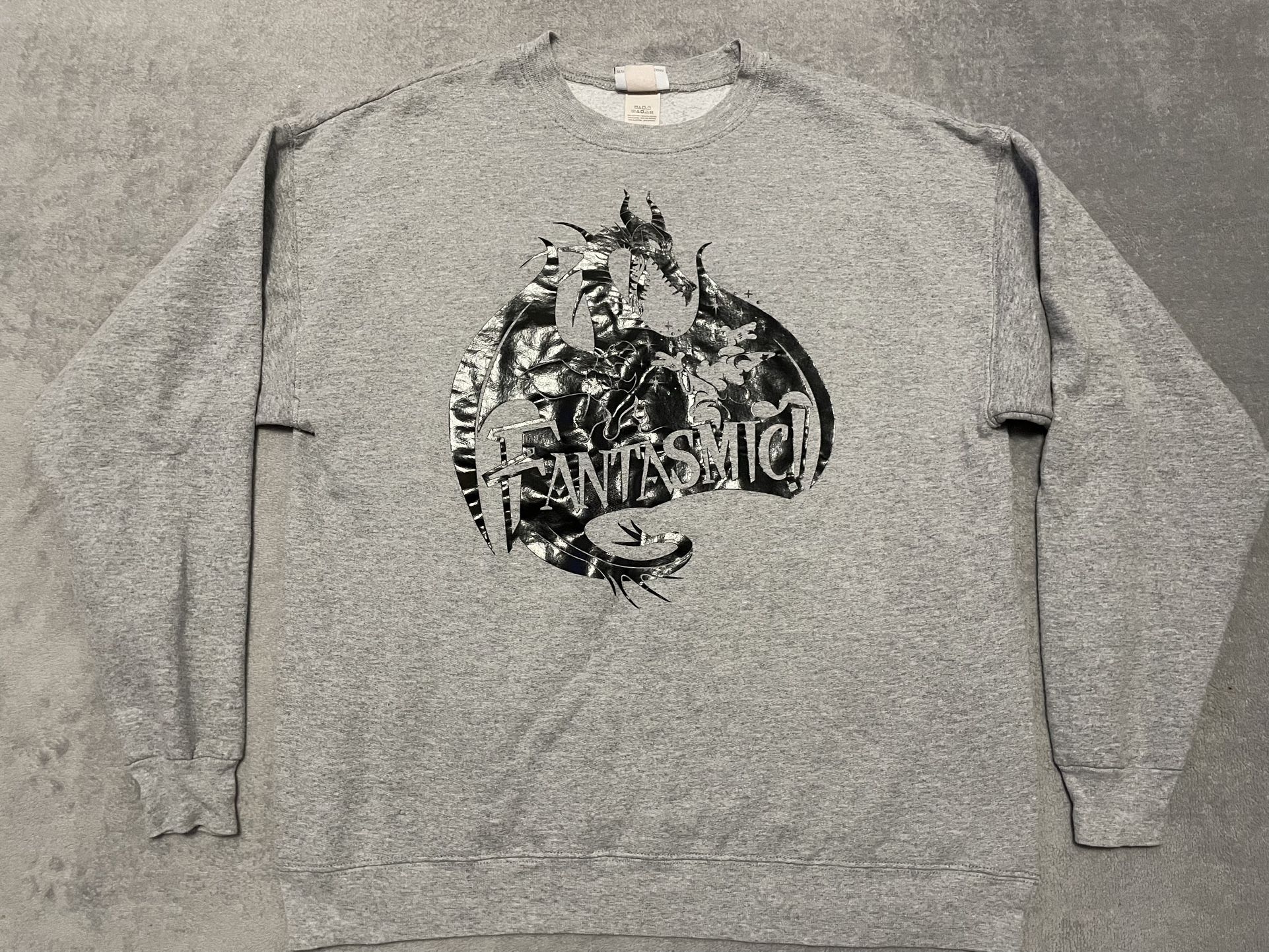 Disney Fantasmic Pullover Size Large Heather Gray Dragon Sweatshirt Crewneck