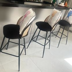 Swivel Boucle Upholstered Bar Stools Set Of 3