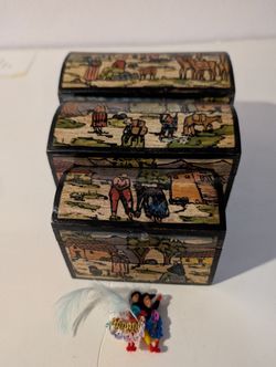 Hand Painted South/Central American Hinged Nesting WoodTrinket Jewelry Box.