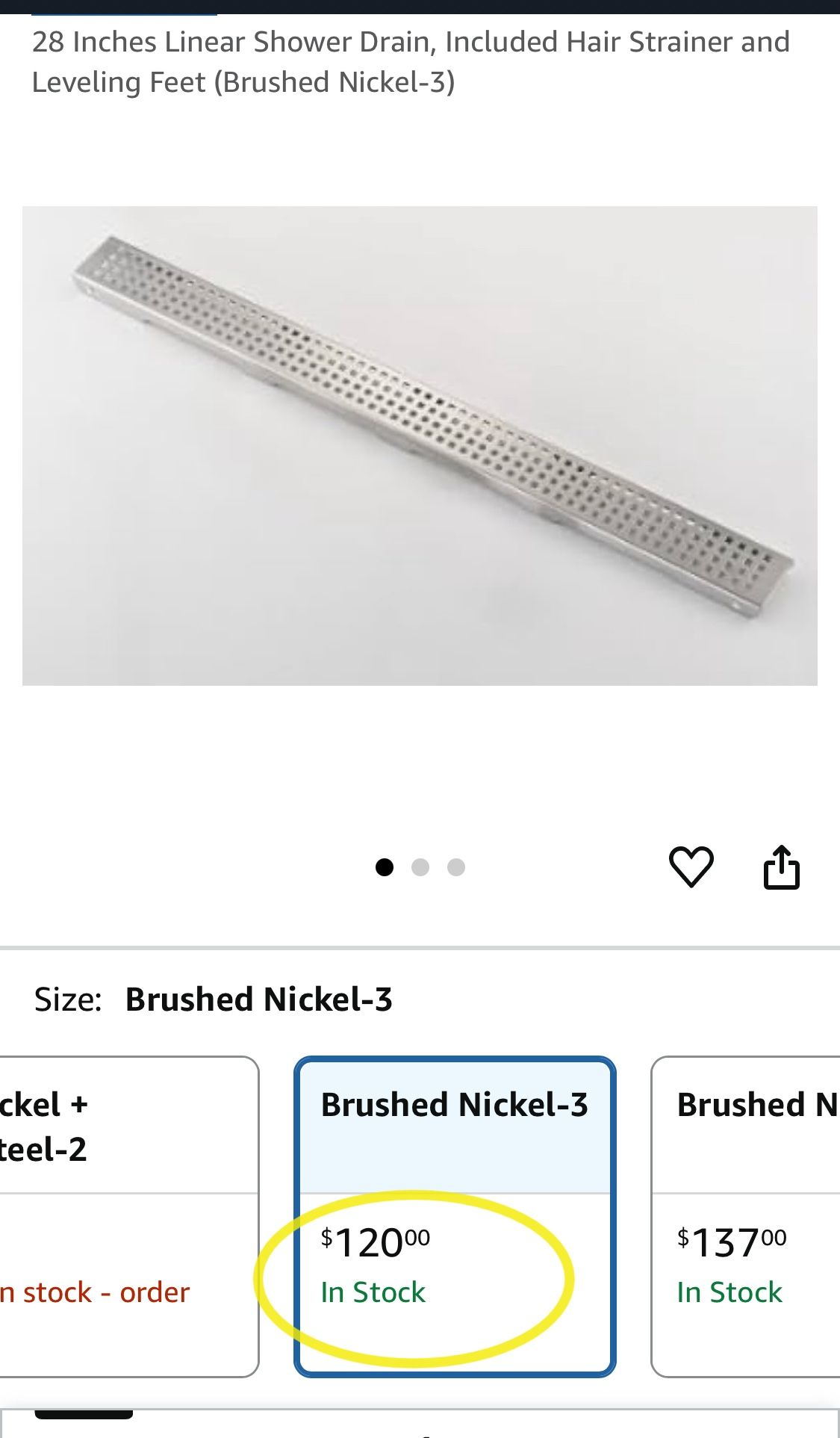 28 Inches Linear Shower Drain, Included Hair Strainer and Leveling Feet (Brushed Nickel-3)