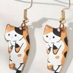 Cat Dangle Earrings Kitty Kitten Kittens Cats Cat Lover Kawaii   Cute Cartoon Cat Design Dangle Earrings, Fashion Jewelry for Party, Daily Clothing De