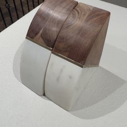 Set of 2 - Decorative wood/ marble style decorative bookends home decor accents