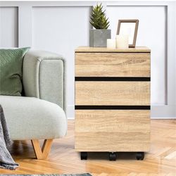 Dresser Rustic Oak Wood Nightstand Side Table On Wheels