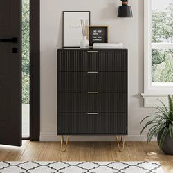 4 Drawer Dresser, Drawer Chest, Tall Storage Dresser Chest Cabinet Organizer Unit with Metal Legs, Small Dresser for Bedroom, Living Room, Closet, Hal