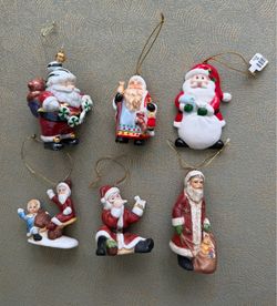 Lot of 6 Vintage Ceramic Santa Christmas Ornaments Porcelain Old World Retro 4"