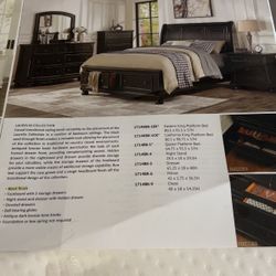 Queen size headboard, footboard rails, dresser, and nightstand for $2000 brand new