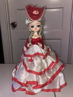 Vintage 1970's Big Eye Stockinette Doll Red Dress Southern Belle