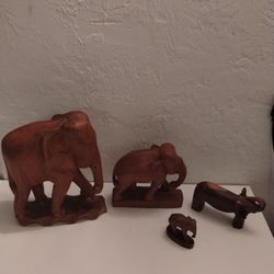 Wooden Carved Elephant Lot (Have Missing Tusk And Wear)