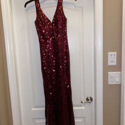 Burgundy Sequin Prom Dress 