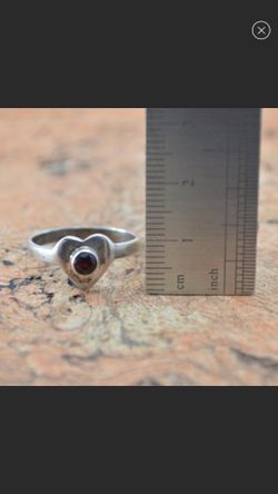 Sterling Silver Red Stone Heart Ring Size 8.75