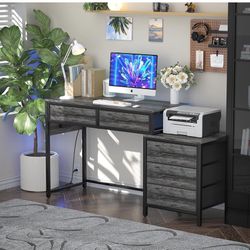 New computer desk with 5 fabric drawers and usb/plugs grey $60 firm 